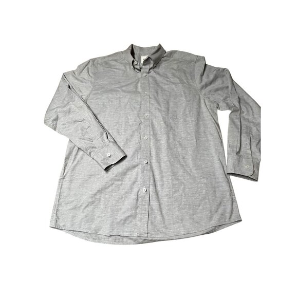 Rowm Mens Grey White Long Sleeve Button-Up Shirt Large - Picture 2 of 8